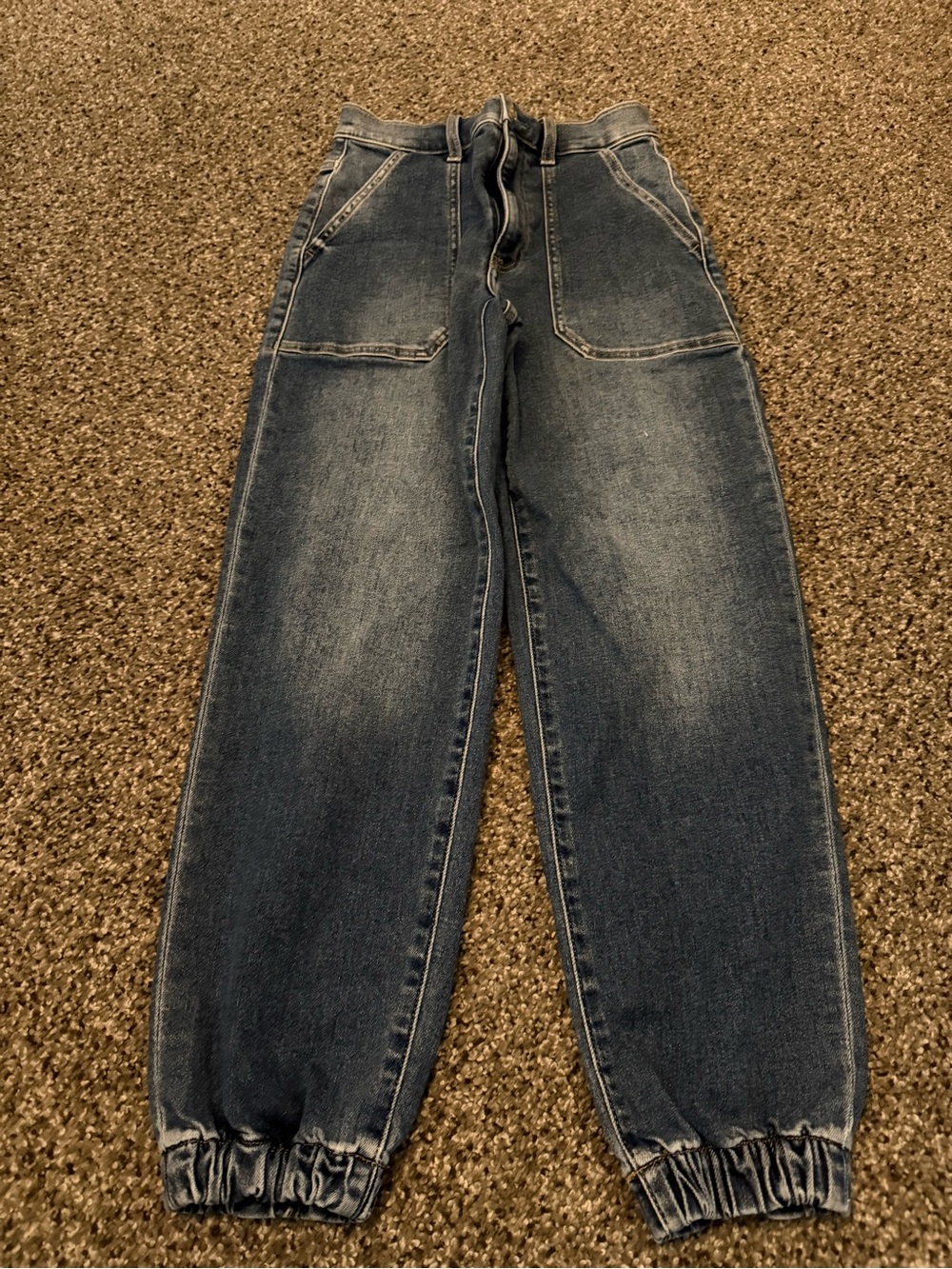 High-Rise Dark Blue Cropped Denim Jogger Jeans